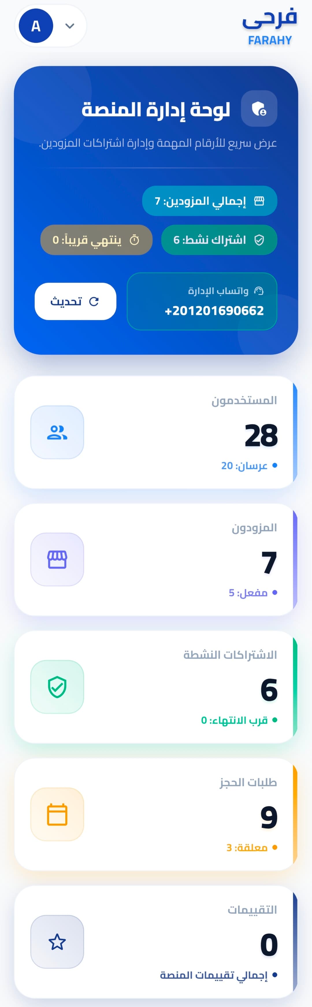 Platform Admin Portal — لوحة تحكم أدمن المنصة